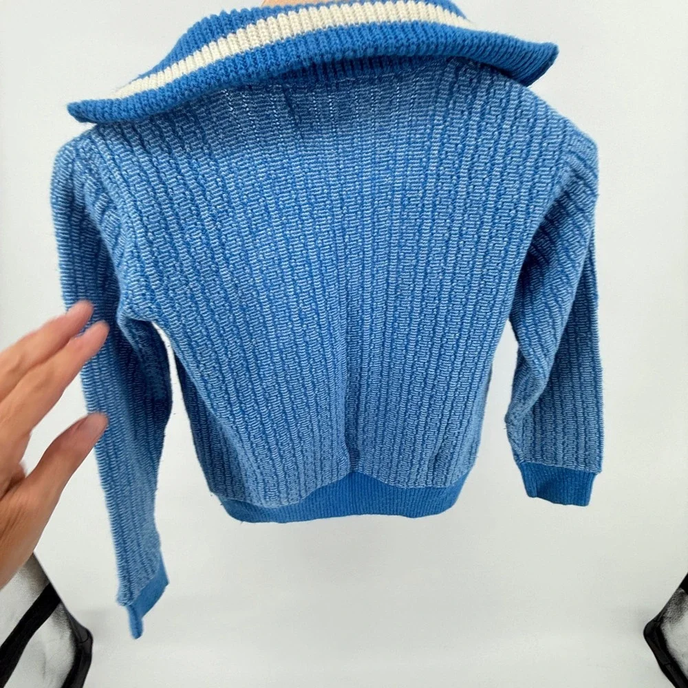 Vintage Brent Jr. Blue Knit Sweater Jacket Retro Style Youth Size 12 *see pics*‎